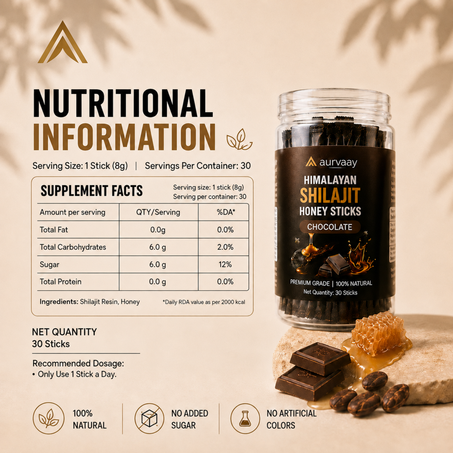 Aurvaay Shilajit Honey Chocolate Sticks