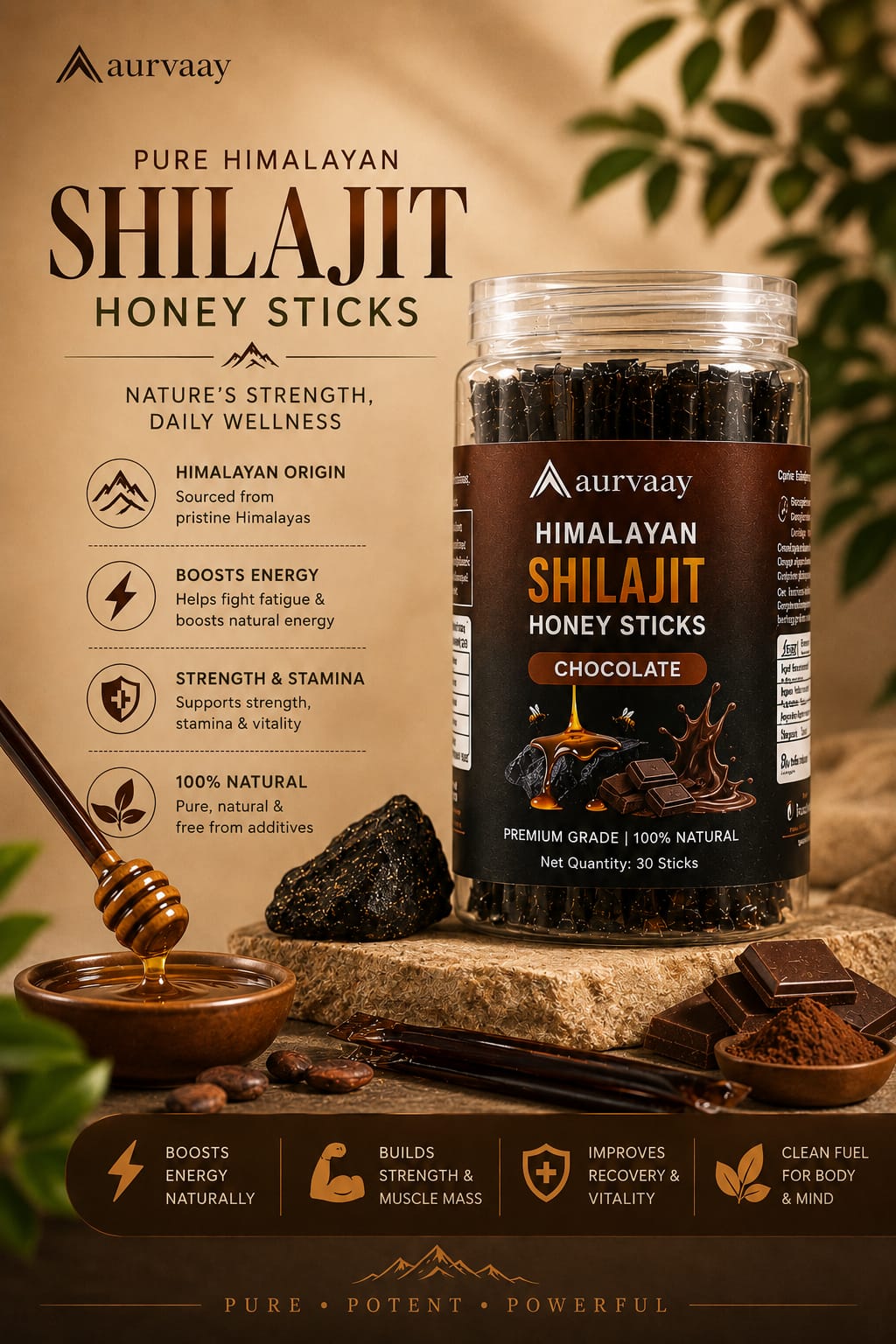 Aurvaay Shilajit Honey Sticks - Chocolate