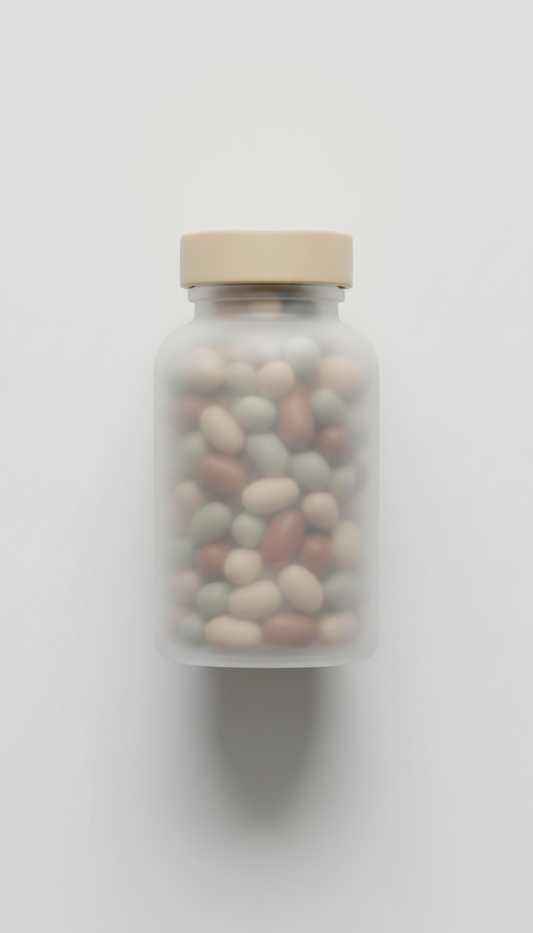 Vitality Capsules frosted glass bottle